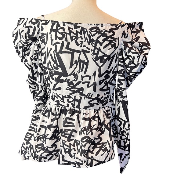 #A024   For Her NYC  Black & White Off-Shoulder Peplum Top  Size S  NWT - Picture 3 of 13